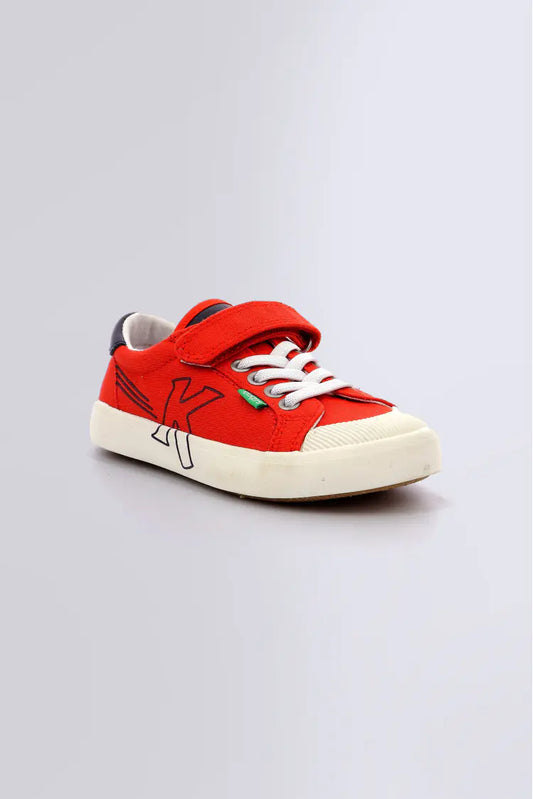 Kickers Kickgoldi Red Unisex Kids Canvas Trainers - Easy Velcro Elastic Laces