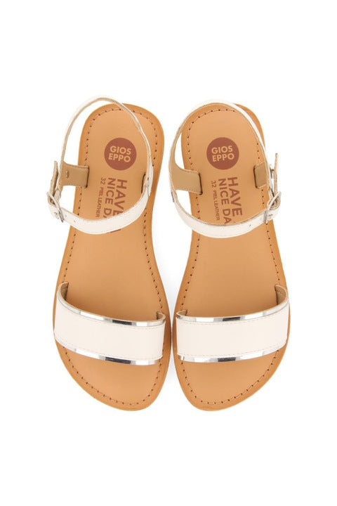 Gioseppo Girls'  White Leather Buckle Strap Sandals 72113