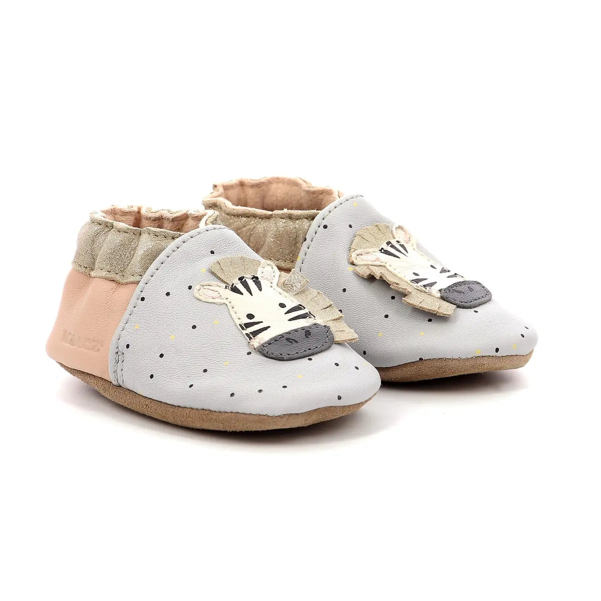 Robeez Cute Zebra Grey Pink Soft Sole Leather Baby Girl Hug Slippers. 913031