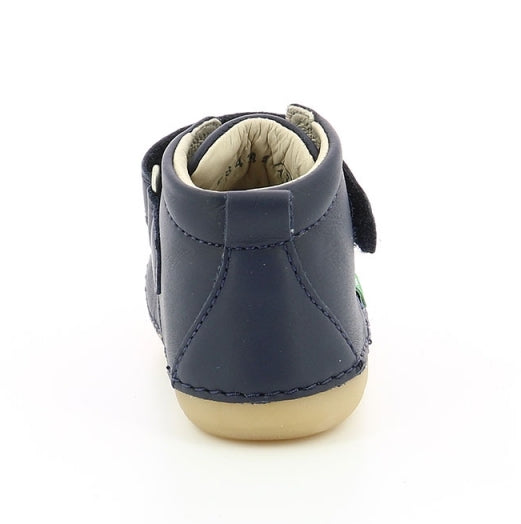 Kickers Sabio Boys' Durable Marine Blue Leather Hook-and-Loop Shoes