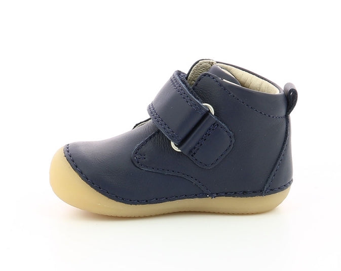 Kickers Sabio Boys' Durable Marine Blue Leather Hook-and-Loop Shoes