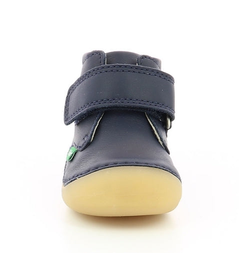 Kickers Sabio Boys' Durable Marine Blue Leather Hook-and-Loop Shoes