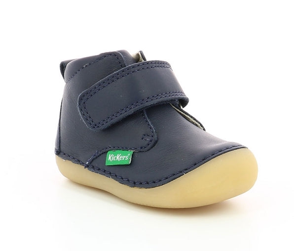 Kickers Sabio Boys' Durable Marine Blue Leather Hook-and-Loop Shoes