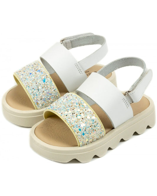 Babywalker Girls' White Leather Glitter Sandals BW4759 for Christening and Special Occasions