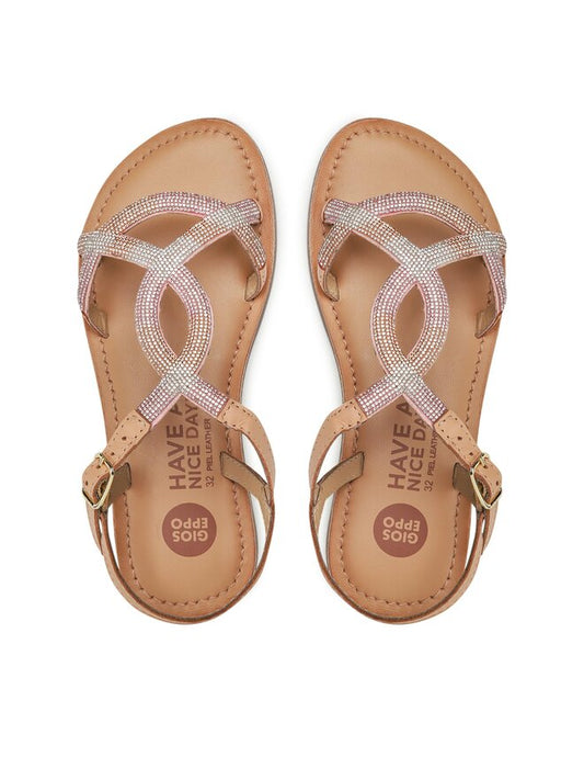 Gioseppo Girls' Pink Glitter Strappy Sandals - Comfortable Sheep Leather Peep-Toe 68223-P