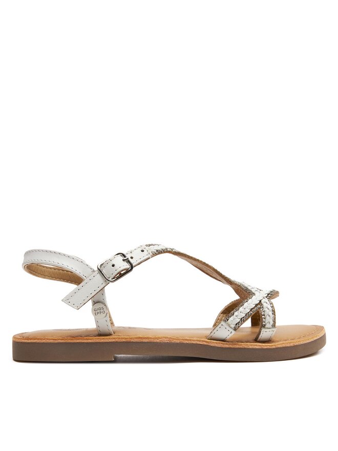 Gioseppo Aucilla 71886-P Girls White Leather Flat Sandals with Adjustable Buckle