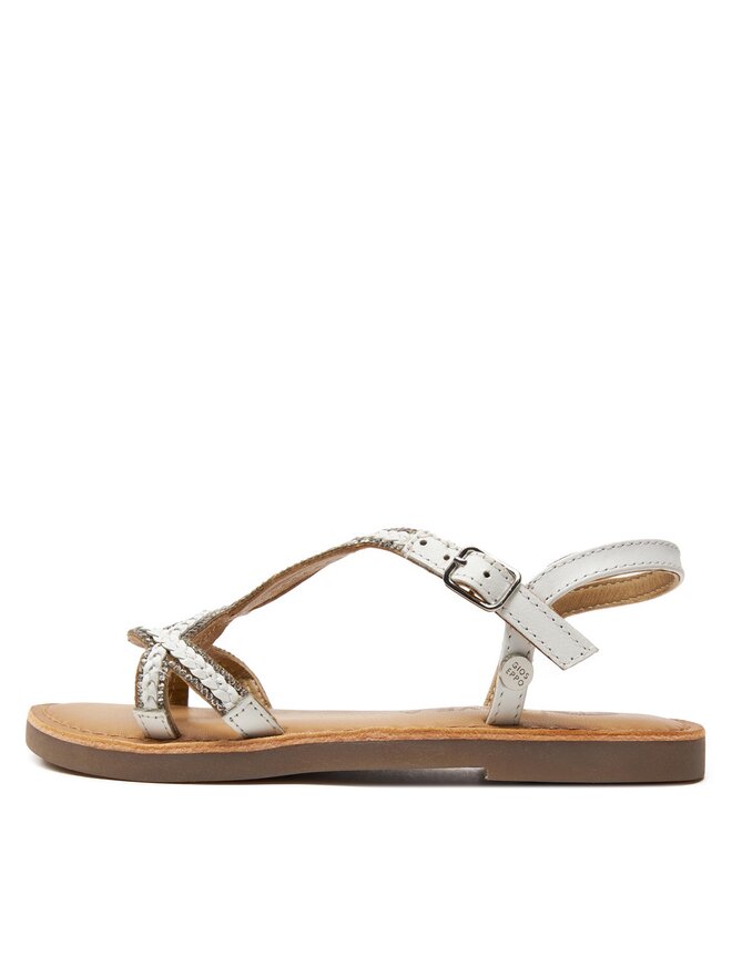 Gioseppo Aucilla 71886-P Girls White Leather Flat Sandals with Adjustable Buckle