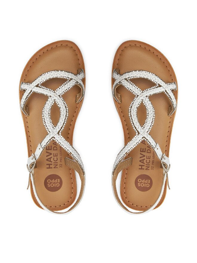 Gioseppo Aucilla 71886-P Girls White Leather Flat Sandals with Adjustable Buckle