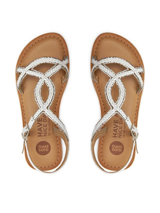 Gioseppo Aucilla 71886-P Girls White Leather Flat Sandals with Adjustable Buckle