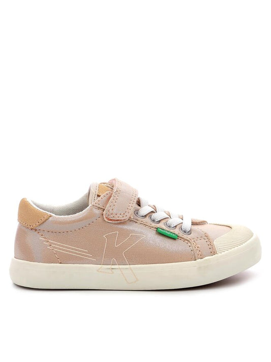 Kickers Kickgoldi Pink Suede Fabric Kids Sneakers with Velcro Strap