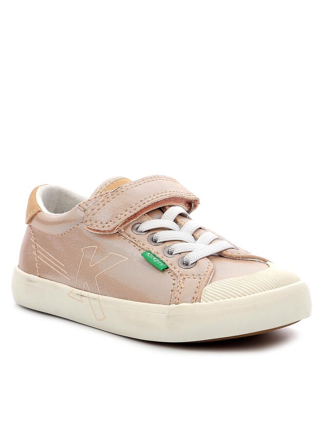 Kickers Kickgoldi Pink Suede Fabric Kids Sneakers with Velcro Strap