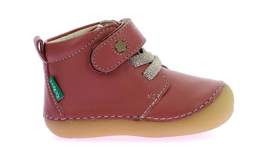 Kickers Sonizikro Rose Fonce Baby Girl Leather Boots Velcro Closure