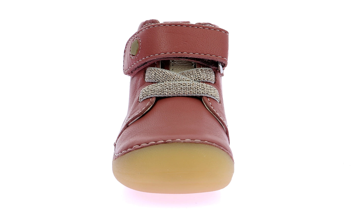 Kickers Sonizikro Rose Fonce Baby Girl Leather Boots Velcro Closure