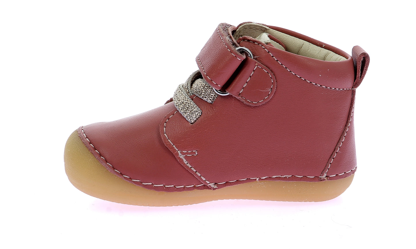 Kickers Sonizikro Rose Fonce Baby Girl Leather Boots Velcro Closure