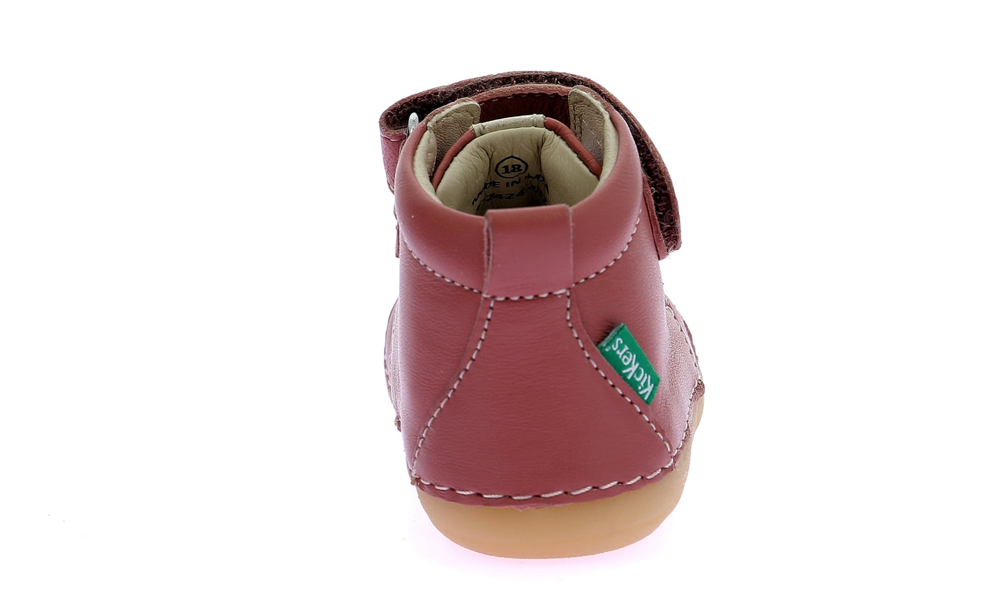 Kickers Sonizikro Rose Fonce Baby Girl Leather Boots Velcro Closure