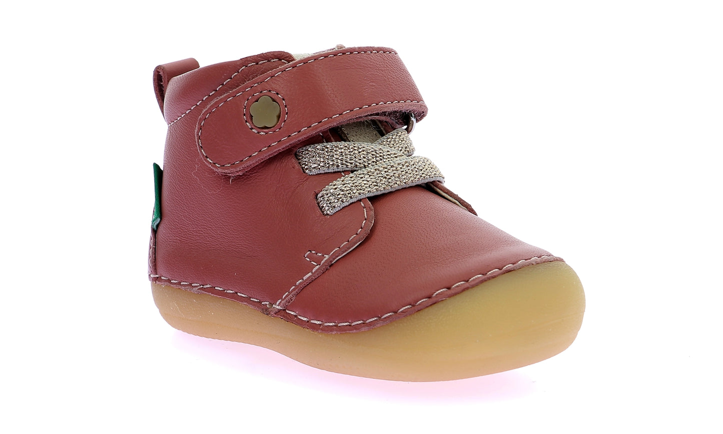 Kickers Sonizikro Rose Fonce Baby Girl Leather Boots Velcro Closure