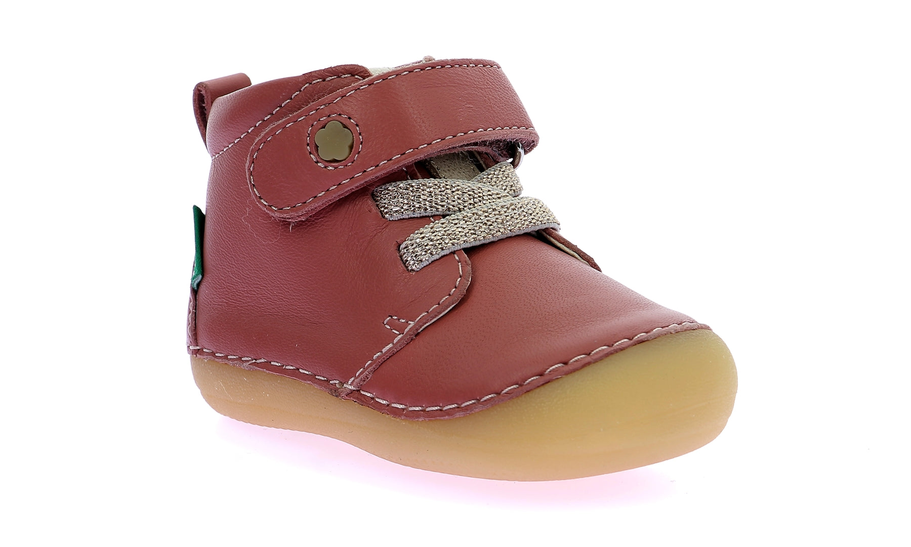 Kickers Sonizikro Rose Fonce Baby Girl Leather Boots Velcro Closure