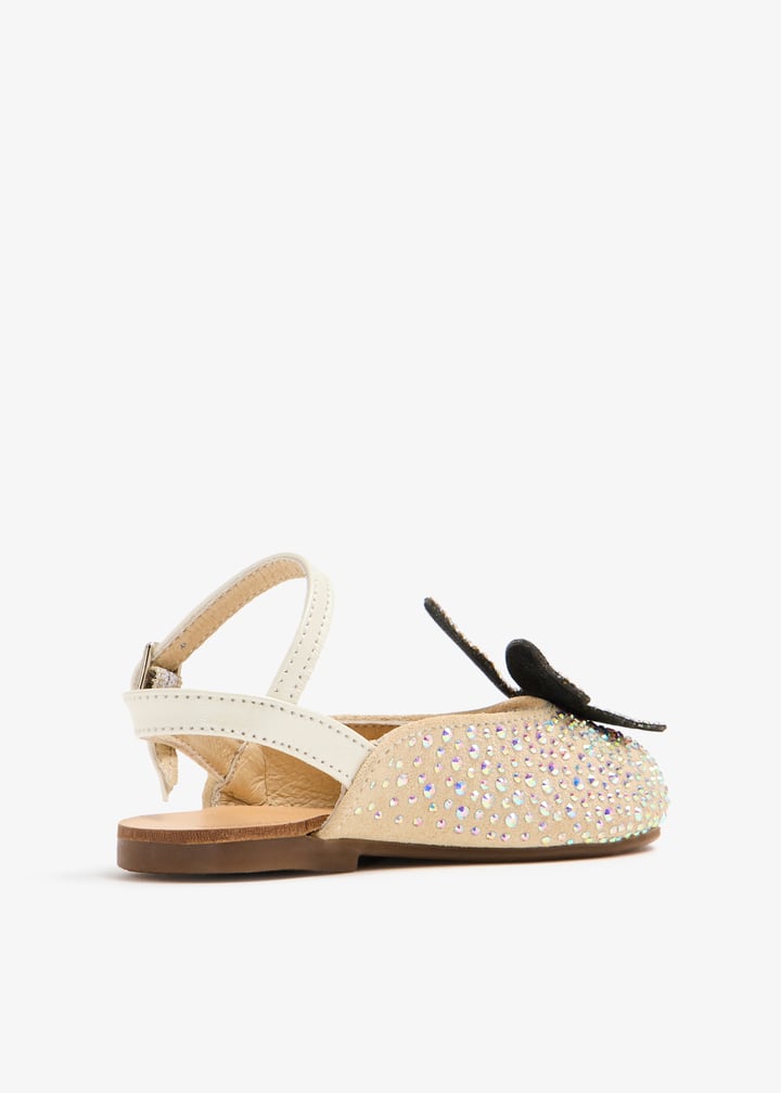 Babywalker Girls' Sparkling Beige Suede Butterfly Ballerinas with Crystal Embellishments