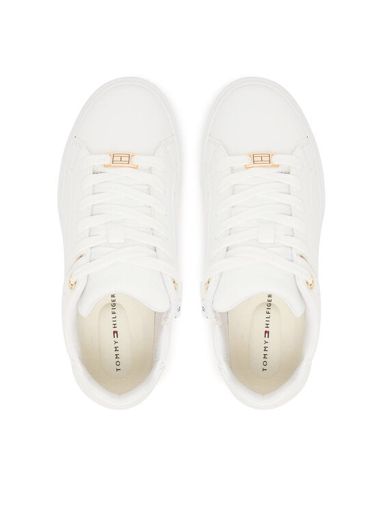 Tommy Hilfiger Girls' Stylish White Low-Cut Lace-Up Sneaker for Everyday Comfort