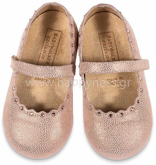 Babywalker Girls' Baptism Shoes with Pink Antique Swarovski Crystals