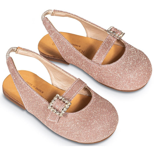 BabyWalker Bw 4819 Girls Dusty Pink Metallic Christening Shoes Rhinestone Buckle