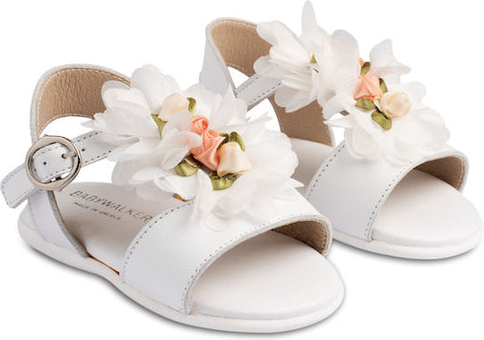 Babywalker PRI2602 White Leather Baptism Sandals for Babies and Toddlers