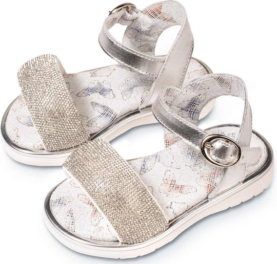 Babywalker Elegant Silver Leather Baptism Sandals with Rhinestones