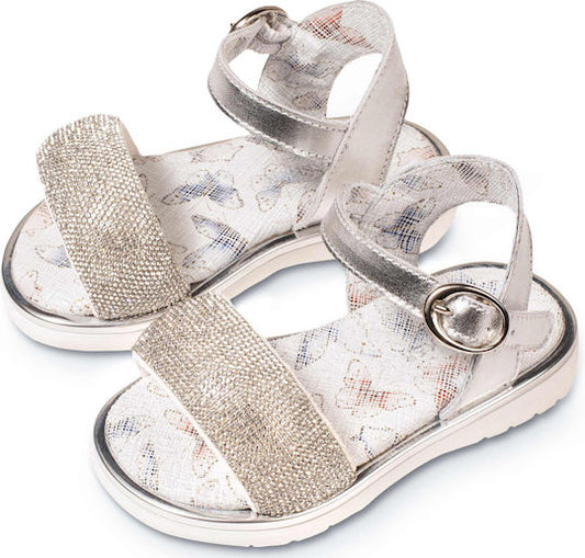 Babywalker Elegant Silver Leather Baptism Sandals with Rhinestones
