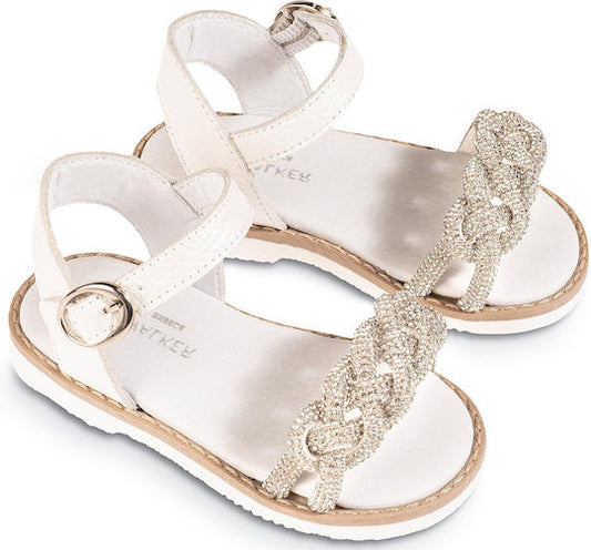 Babywalker White Leather Christening Sandals with Elegant Rhinestone Braid GR0101