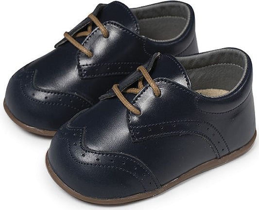 Babywalker Brogues Leather Oxfords, Navy Blue Baptism Shoes for Boys PRI2070
