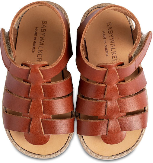 Babywalker Brown Leather Baptism Sandals for Girls GR0082, Elegant Design