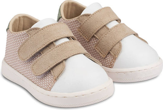 Babywalker Beige Leather Christening Sneakers with Double Hook-and-Loop Straps