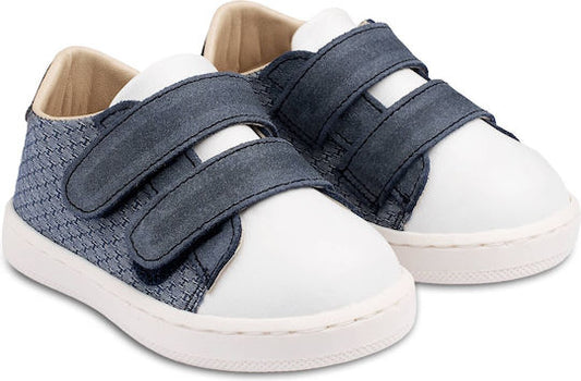 Premium Babywalker Blue Leather Baptism Sneakers with Velcro Straps for Boys